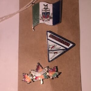 Set of Three Vintage Pins with Flags and Maple Leaf